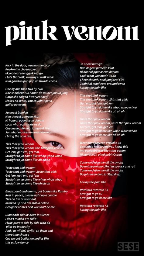 Pink Venom Lyrics, Blackpink Song, Pop Song Lyrics, Pink Song Lyrics, Nicky Larson, Songs That Describe Me, Korean Song Lyrics, Song Lyric Posters, Rap Song Lyrics