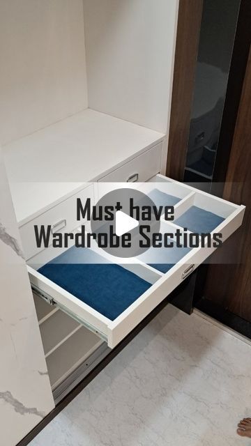 Bhushan Bargat Designs on Instagram: "SOMETHING DIFFERENT FOR YOUR WARDROBE... A secret drawer for storing things you wish to keep safe & hidden; and a pull out tray for you watches, ties and cuff links. #interiordesign #interior #wardrobe #secretdrawer #accessories #instagram #instareels #viralreels #trending #nagpur" Watch Wardrobe Design, Pull Out Dressing Unit, Accessories Tray Wardrobe, Wardrobe With Safe Locker, Dressing In Bedroom Ideas, Jewelry Safe Hidden, Watch Drawer In Wardrobe, Wardrobe Accessories Storage, Wardrobe Drawers Ideas