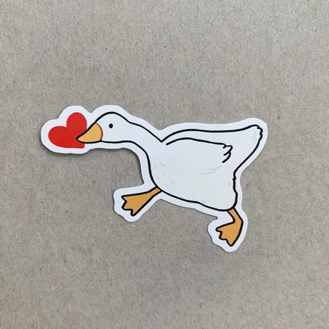 Goose Stealing Heart Sticker / Love / Valentines - Etsy Canada | Skateboard art design, Cute drawings, Cartoon art prints #Cartoon_Art_Prints #Goose_Sticker #Cute_Heart_Drawings #Duck_Drawing Two Ducks Drawing, Cute Valentines Doodles, Cute Drawings Cartoon, Goose Drawing, Cute Heart Drawings, Cartoon Art Prints, Goose Art, Goose Sticker, Valentine Cartoon