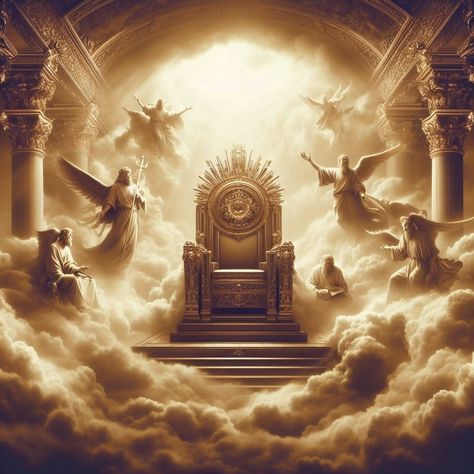 Gods Throne Room, Throne Of God Heavens, God Sitting On Throne, Gods Throne, Throne Painting, Doctor Background, Heaven Artwork, Angel Warrior Tattoo, St Michael Tattoo