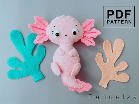 #axolotl #felt #pattern #toy #seaanimal #shop #idea #cute #sewing #toy #craft #easy #tutorial #babymobile Felt Crafts Kids, Baby Axolotl, Felt Toys Diy, Animal Felt, Felt Crafts Patterns, Sewing Stuffed Animals, Craft Area, Felt Pattern, Felt Patterns