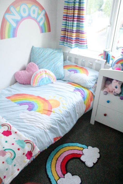 Noah's Rainbow Themed Bedroom | Sparkles and Stretchmarks: UK Mummy & Lifestyle Blog Girls Rainbow Bedroom Ideas, Rainbow Bedroom Ideas, Rainbow Bedroom Ideas Kids, Rainbow Themed Bedroom, Bedroom Ideas Kids, Girls Rainbow Bedroom, Girls Bedroom Themes, Rainbow Room Kids, Rainbow Bedroom