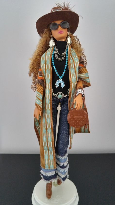 Boho Barbie, Bazaar Magazine, Winter Clothing, Ooak Dolls, Barbie Doll, Denim Fashion, Boho Style, Barbie Dolls, Boho Fashion