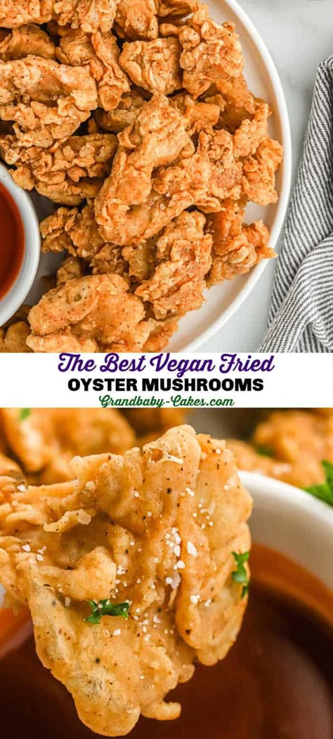 Mini Oyster Mushroom Recipe, Vegan Oyster Mushroom Fried Chicken, Vegan Fried Oyster Mushrooms, Fried Trumpet Mushrooms, Fried King Oyster Mushroom Recipe, Vegan Fried Chicken Oyster Mushrooms, Blue Oyster Mushrooms Recipes, Tempura Mushrooms, Pink Oyster Mushroom Recipe