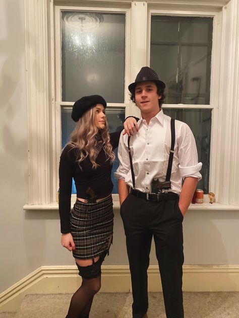 Couple Halloween Costume Cop And Prisoner, Barbenheimer Couple Costume, Gangster Costume Couples, Paparazzi Halloween Costume, Pesky Blinders Couple Costume, Trendy Couples Costumes, Diy Bonnie And Clyde Costume, Best Couples Halloween Costumes 2022, Bonnie And Clyde Couples Costumes