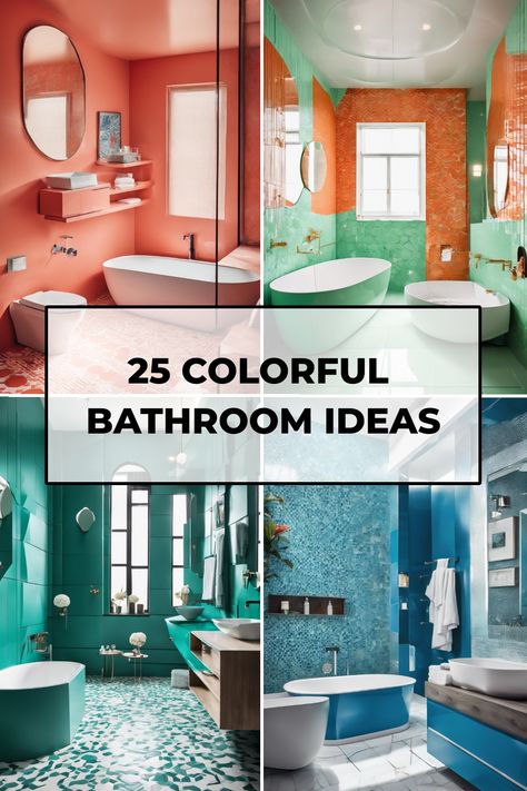 25 colorful bathroom ideas featuring bright, bold tiles and modern fixtures. Bright Green Bathroom Ideas, Colorful Half Bathroom Ideas, Pop Of Color Bathroom, Colorful Bathroom Ideas Bright, Bathroom Ideas Bright, Colorful Bathroom Vanity, Bright Green Bathroom, Colorful Bathroom Ideas, Geometric Tile Floor