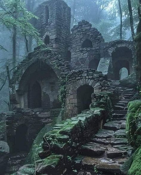 House In The Forest, Stone Building, Abandoned Castles, Fantasy Places, Forest House, Fantasy Aesthetic, Environment Concept Art, Fantasy Inspiration, Medieval Fantasy