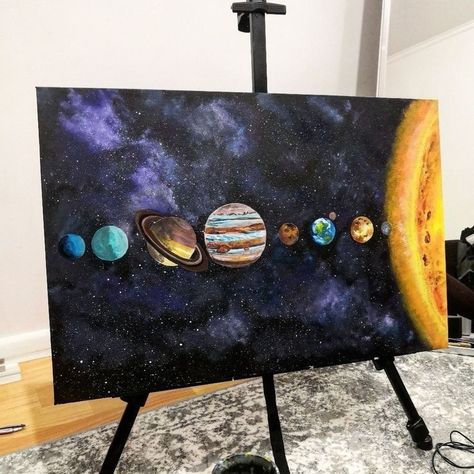 Canvas Planet Painting, Planet Canvas Painting Easy, Space Art Drawing Simple, Galaxy Painting With Planets, Planet Oil Painting, Astronomy Painting Ideas, Astronomy Painting Easy, Planet Painting Ideas, Space Painting Ideas On Canvas