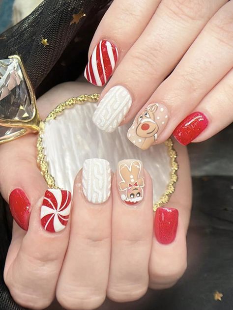 24pcs Christmas Gingerbread Man Decorative Ring + 1pc Jelly Gel + 1pc Nail FileI discovered amazing products on SHEIN.com, come check them out! Witch Pattern, Holiday Nails Christmas, Nagel Tips, Coffin Press On Nails, Holiday Nail Art, Winter Nail Art, Fake Nail, Nail Forms, Stick On Nails