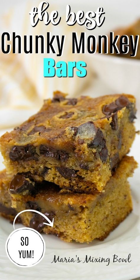 Monkey Bars Recipe, Chunky Monkey Brownies, Crab Rangoon Egg Rolls, Recipe Banana Bread, Sweet Bars, Chocolate Oatmeal Bars, Cakes Easy, Bar Desserts, Recipe Banana