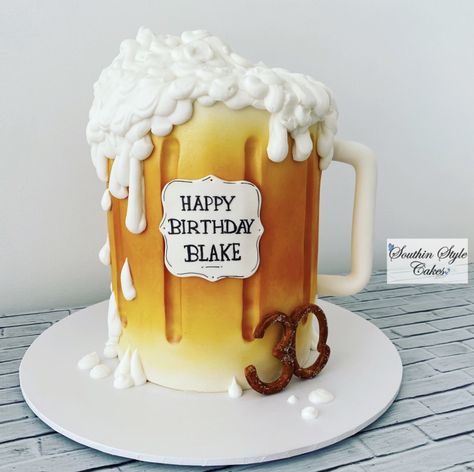 Beer Theme Birthday Cake, Beer Mug Birthday Cake, 30th Birthday For Men Cake, Beer Glass Cake Birthday, Huge Party Food Ideas, 30th Birthday Beer Cake, Birthday Cake Beer Theme, Guy 30th Birthday Cake, 33rd Birthday Cake For Him