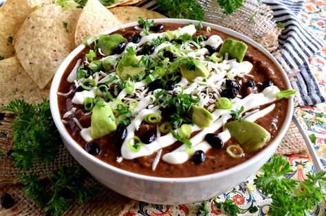 Fast and delicious; 30 Minute Black Bean and Tomato Soup is a perfect weeknight dinner fix!  Loaded with flavour and protein, this soup is a great crowd-pleasing, comforting colder weather recipe!  There was a time when I didn’t like black… Orzo Tomato Soup, Bean Tomato Soup, Bean And Tomato Soup, Mexican Vegetable Soup, Bean And Vegetable Soup, Tomato Tortellini Soup, Cozy Soup, Cold Weather Food, Roasted Butternut Squash Soup