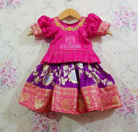 Pattu Langa For New Born Baby, Newborn Pattu Langa, Baby Pattu Langa Designs, Langa Jacket For Kids Pattu, Pattu Langa Blouse Designs For Kids, Kids Pattu Langa Blouse Designs, Baby Girl Pattu Langa Designs, Pattu Langa For Kids, Langa Blouse For Kids