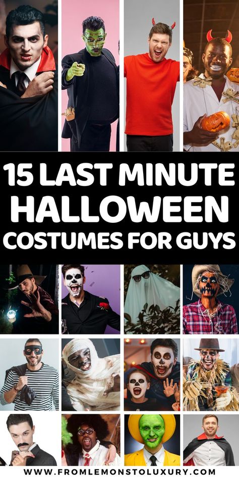 last minute halloween costumes for guys Diy Guy Costume, Mens Last Minute Costume Ideas, Simple Mens Halloween Costumes, Funny Last Minute Halloween Costumes, Halloween Diy Men, Simple Last Minute Halloween Costumes, Easy Halloween Costumes Scary, Easy Guy Costumes, Costumes For Blondes