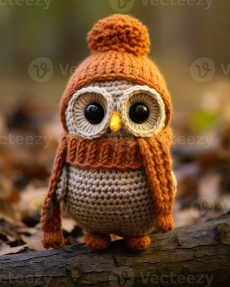 amigurumi crochet owl with hat and scarf generative ai Crochet Hat Owl, Crochet Owl Scarf, Crochet Animal Scarf, Owl Scarf, Crochet Owl Hat, Autumn Crochet, Fall Owl, Owl Hat, Crochet Owl