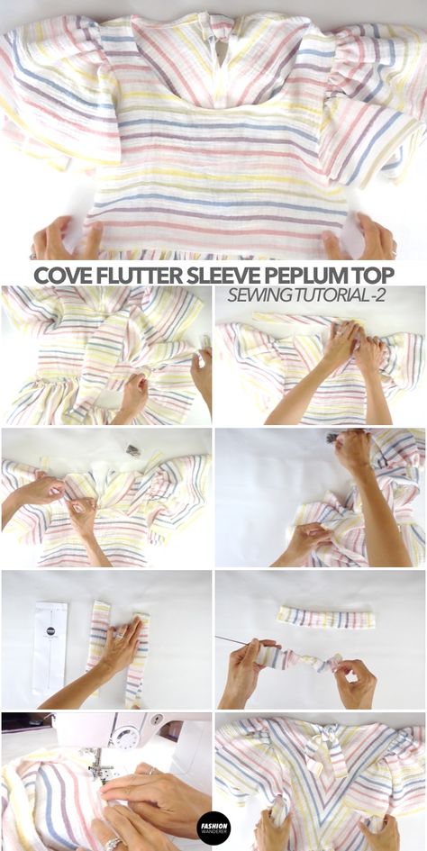 DIY Flutter Sleeve Peplum Top Sewing Pattern Cute Tops With Flutter Sleeves For Playtime, Summer Flutter Sleeve Top With Gathered Sleeves, Flutter Sleeve Top Pattern, Peplum Top Sewing Pattern, Playful Ruffled Flutter Sleeve Tops, Peplum Pattern, Peplum Top Pattern, Summer Ruffle Flutter Sleeve T-shirt, Sewing Projects Clothes