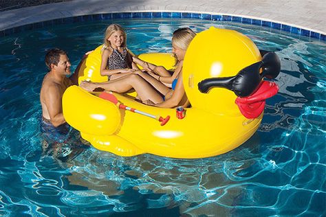 Derby Duck is an extra-large pool accessory that can seat multiple people. Made with durable vinyl, it features four sturdy handles and cup holders. Crazy Pool Floats, Beach Floaties, Duck Pool, Duck Float, Lounger Chair, Swimming Pool Floats, Inflatable Pool Floats, Swim Ring, Giant Inflatable