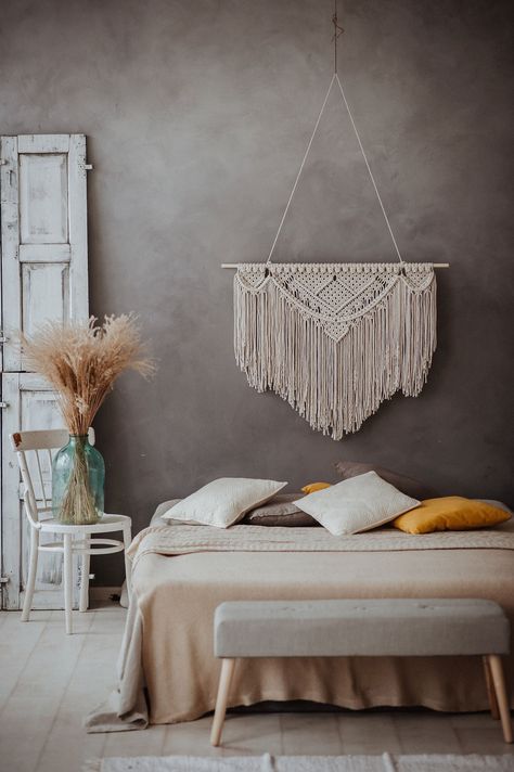 Large Macrame Wall Hanging Bedroom, Big Macrame Wall Hanging, Macrame Wall Hanging Bedroom, Hygge Wall Art, Wall Hanging Bedroom, Macrame Headboard, Handwoven Tapestry, Hanging Bedroom, Hygge Decor