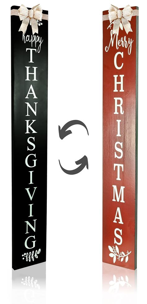 PRICES MAY VARY. 💒 HOLIDAYS FALL DECORATION: Are you looking for a beautiful sign for front porch or door that will stand out on this holidays? You just found the perfect large vertical outdoor Merry Christmas sign / Happy Thanksgiving sign. Highlight your entrance with high quality fall porch signs that will welcome all your guests in great style. 💲 WORTH YOUR MONEY: These outdoor christmas sign for front porch standing are made with solid pine wood tall rustic board. It makes your money be w I’ll Be Home For Christmas Sign, Wood Merry Christmas Sign, Front Door Christmas Signs, Merry Christmas Welcome Sign, Welcome Sign Front Door Christmas, Holiday Porch Signs Diy, Thanksgiving Welcome Sign, Christmas Front Door Sign, Christmas Porch Signs Wood Diy