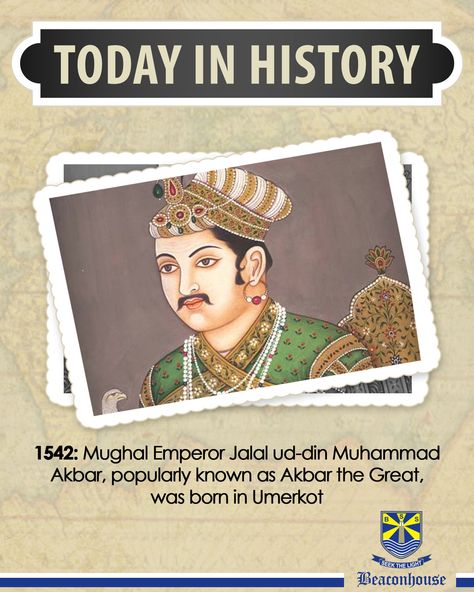 ‪#‎TodayInHistory‬ 15th Oct 1542: Mughal Emperor Jalal ud-din Muhammad Akbar, popularly known as Akbar the Great, was born in Umerkot Akbar The Great Mughal Empire, Mughal Emperor, Jodha Akbar, Mughal Empire, Today In History, Glitter, Baseball Cards, History, Bedroom