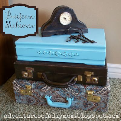 Adventures of a DIY Mom: Covering a Briefcase with Fabric - a Makeover Vintage Suitcase Decor, Antique White Desk, Suitcase Decor, Upcycle Dresser, Small Art Studio, Diy Mom, Vintage Suitcases, Vintage Suitcase, Mom Diy