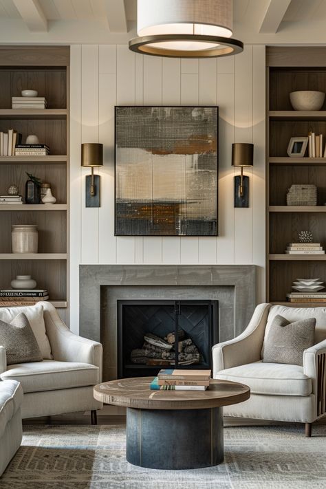 15 Bookshelf Decor Ideas That Will Make You Look Like a Styling Genius Bookshelves In Living Room Fireplace, Shelf Styling Fireplace, Wood Shelves Next To Fireplace, Shelving On Sides Of Fireplace, Shelves Next To Fireplace, Minimalist Bookshelf Decor, Decorating Built Ins, Dark Bookshelves, Bookshelf Decor Ideas