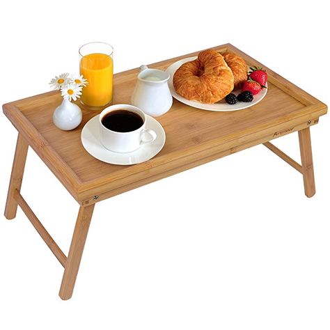 Bed Tray Table with Folding Legs,Serving Breakfast in Bed or Use As a TV Table, Laptop Computer Tray, Snack Tray with 100% Natural Bamboo by Artmeer Bed Trays, Desk Snacks, Laptop Stand Bed, Bed Tray Table, Lap Tray, Bed Tray, Tv Trays, Drawing Table, Breakfast Tray