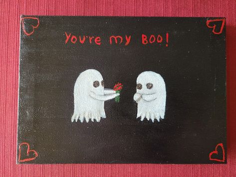 My cheesy sense of humor strikes again in the form of this spooky sweet 5x7 inch acrylic painting perfect for the Halloween obsessed love of your life, or, best friend! And there's more creepy cuteness where this comes from, so visit my Etsy shop today! Couples Acrylic Painting, Paintings Creepy, Sweet Paintings, Sweet Relationship, Couples Art, Couple Painting, My Boo, Halloween Painting, Cute Paintings