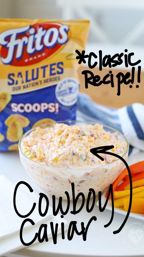 Creamy Cowboy Caviar is a classic recipe from Smart School House. This dip takes only 15 minutes to make! It is perfect for any picnic, potluck, or party. This version is cheesy and creamy. It makes the ideal party appetizer! Creamy Cowboy Caviar, Caviar Dip Recipe, Cowboy Caviar Dip Recipe, Cowboy Caviar Dip, Caviar Dip, Picnic Potluck, Smart School House, Smart School, Cowboy Caviar