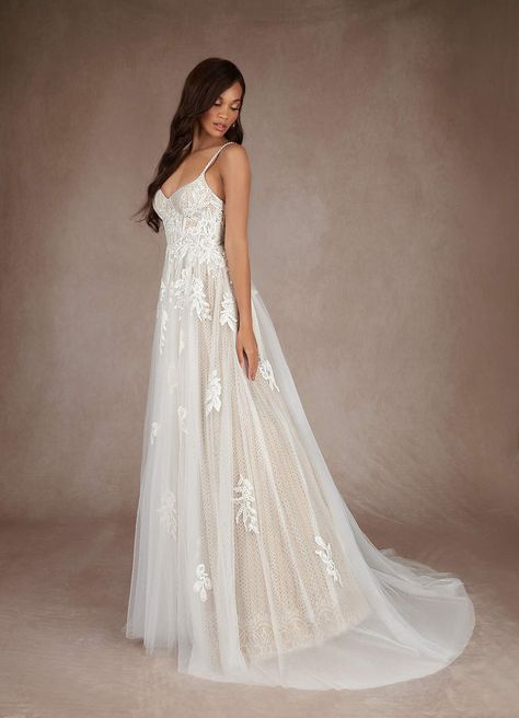 Azazie Yari Diamond White Nude A-Line Sequins Tulle Dress | Azazie Boho Elegant Wedding, Wedding Dresses Diamonds, Italy Elopement, Night Wedding Photos, Chapel Train Wedding Dress, Azazie Dresses, Wedding Dress Lace, Wedding Dress Train, Night Wedding