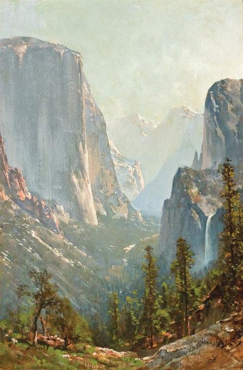 Yosemite Painting, American Romanticism, Yosemite Art, Oil Painting On Paper, Environment Painting, Oil Painting Inspiration, California Landscape, Unique Drawings, Yosemite Valley