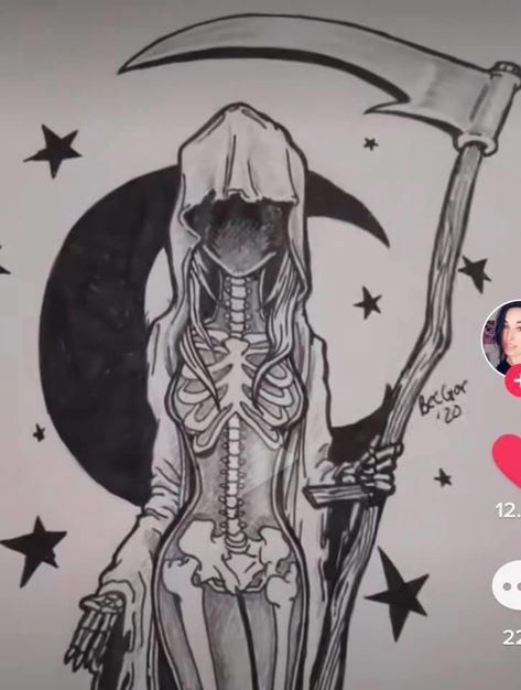 Reaper Drawing Tattoo, Grim Reaper Drawing Reference, Morticia Addams Art Drawings, Female Grim Reaper Drawing, Gothic Pencil Drawings, Woman Grim Reaper Tattoo, Heart Ripped Out Tattoo, Grim Reaper Tarot Card Tattoo, Girly Grim Reaper Tattoo