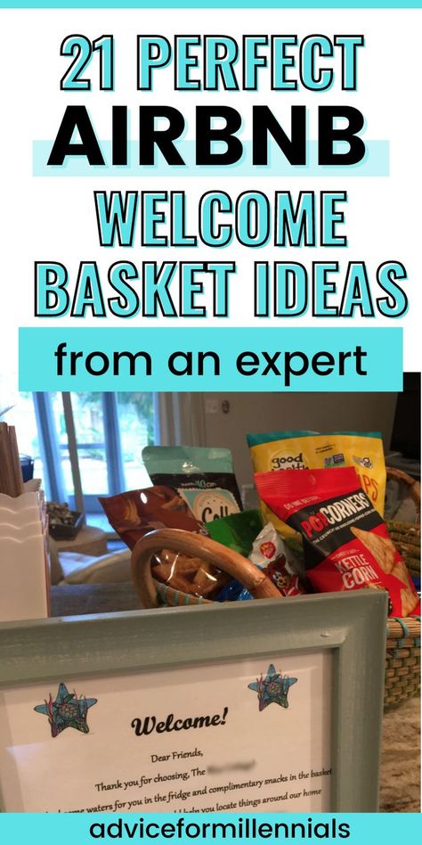 21 perfect airbnb welcome basket ideas from an expert Cottage Welcome Basket, Airbnb Welcome Basket For Guests, Airbnb Host Welcome Book, Welcome Gifts For Airbnb Guests, Beach Welcome Basket, Welcome Basket Ideas For Guests, Vintage Airbnb Decor, Airbnb Checklist House Guests, Airbnb Towel Ideas