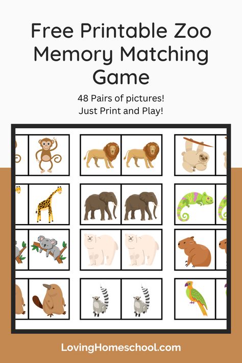 Match Zoo pictures with this Free Printable Zoo Memory Matching Game! Perfect for elementary, preschool and even toddler ages! Zoo Printables Free, Zoo Keeper Badge Printable, Homeschool Zoo Trip Free Printable, Animal Memory Game Free Printables, Animal Memory Game, Zoo Pictures, Memory Match Game, Abc Printables, Brain Exercise