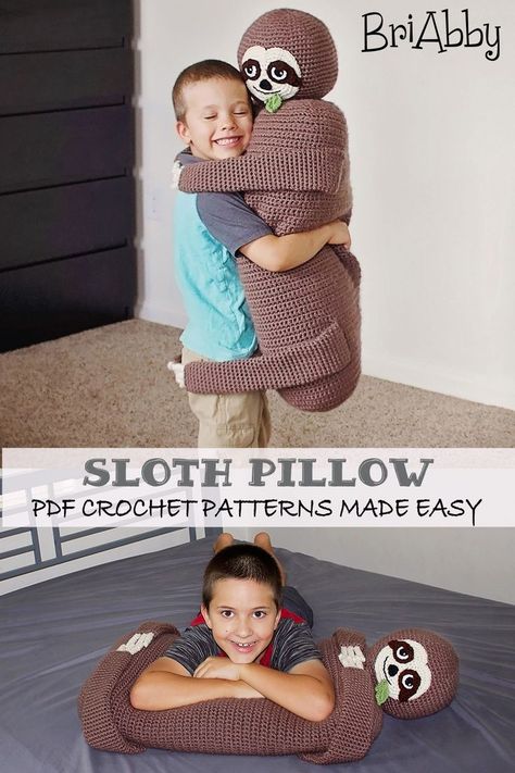 Crochet Body Pillow, Easy Animal Crochet, Sloth Pillow, Stuffed Toy Pattern, Giant Sloth, Crochet Bodies, Crochet Sloth, Double Crochet Decrease, Sloth Stuffed Animal