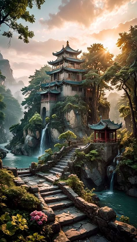 Elf Background, Thailand Architecture, Old Temple, Shrines Art, Japanese Art Modern, Japanese Shrine, Asian Landscape, Japanese Castle, Chinese House