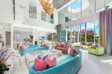 Maximalist Mansion, Dream Family Room, White Tile Floor, Bedroom Photos, Tropical Tree, Room Color Schemes, Beautiful Houses, Real Estate News, House Room