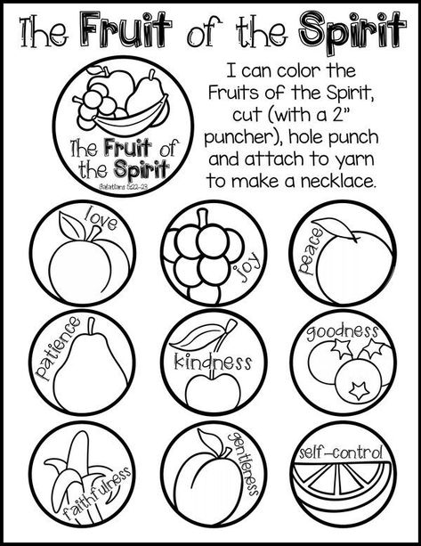 Fruit Of The Spirit Necklace, Preschool Bible Activities, Kids Church Lessons, Preschool Bible Lessons, Kids Sunday School Lessons, The Fruit Of The Spirit, Children's Church Crafts, Bible Activities For Kids, Bible Story Crafts