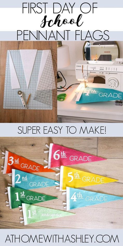 Diy Pennant Flags Cricut, Back To School Bunting, 1st Day Of School Pennant, Pennant Flag Template, How To Make Pennant Flags, How To Make A Pennant Flag, Diy Pennant Flag, Pennant Flags Diy, Felt Pennant Diy