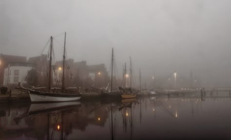 Harbour Aesthetic, Dark Harbor, Foggy Weather, Harbour Town, Harbor Town, Maine Coast, Deep Sea Creatures, Seaside Towns, Coastal Towns