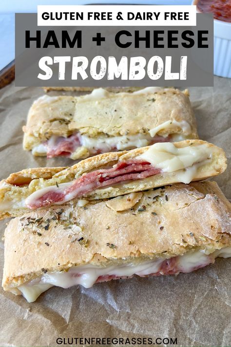 Dairy Free Stromboli, Gluten Free Stromboli Dough Recipe, Gluten Free Stromboli Recipe, Gluten Free Stromboli Dough, Gluten Free Stromboli, Cheese Stromboli, Ham Sandwich Recipes, Deli Meat Recipes, Homemade Stromboli