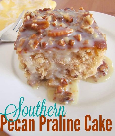 Butter Pecan Praline Poke Cake Recipe, Butter Pecan Poke Cake, Southern Pecan Praline Cake, Butter Pecan Praline Poke Cake, Recipe Desert, Pecan Praline Cake, Fall Yummies, Stew Crockpot, Acme Brick