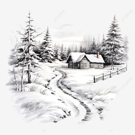 house in the winter forest sketch christmas house in the snow landscape illustration fir png Snow Landscape Drawing, Winter House Drawing, Winter Landscape Drawing, Snow Sketch, Winter Sketch, Snow Drawing, House In The Snow, Sketch Christmas, Landscape Black And White