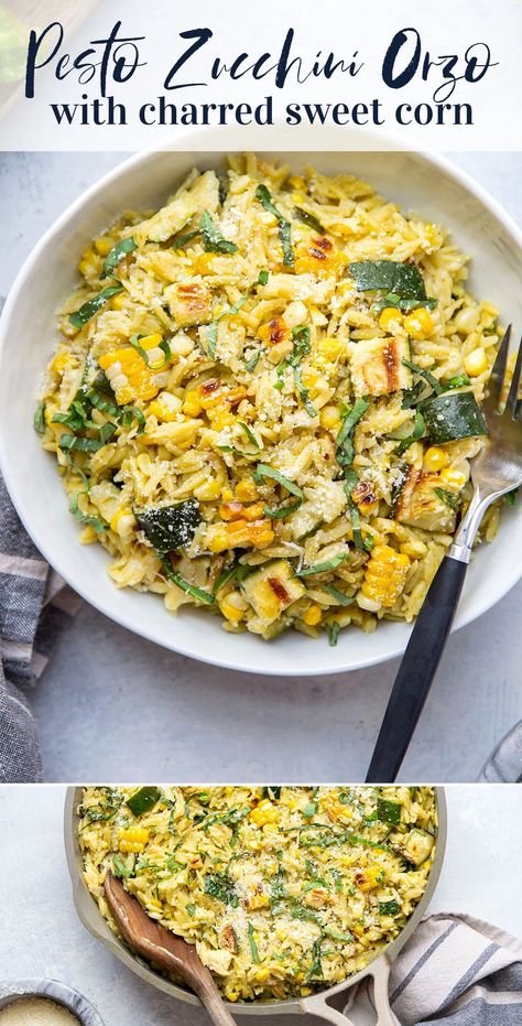 Orzo Zucchini Salad, Charred Zucchini, Zucchini Orzo, Zucchini Dishes, Pesto Zucchini, Veg Meals, Mediterranean Cooking, Charred Corn, Vegetarian Mains