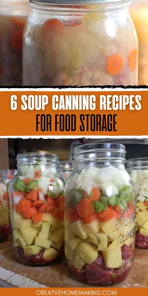 My 6 favorite soup pressure canning recipes for food storage. Easy homesteading canning recipes. Pressure Canner Soup Recipes, Best Soups For Canning, All American Pressure Canner, Pressure Can Soup Recipes, Soups To Pressure Can, Soups Good For Canning, Canning For Diabetics, Soups To Can For Winter, Canning Food For A Year