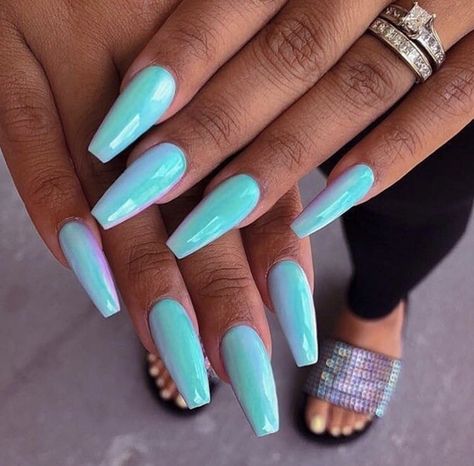 Cyan Nails, Blue Acrylic Nails, Racun Shopee, Vibrant Nails, Nail Styles, Summer Acrylic Nails, Strong Nails, Hot Nails, Pretty Acrylic Nails