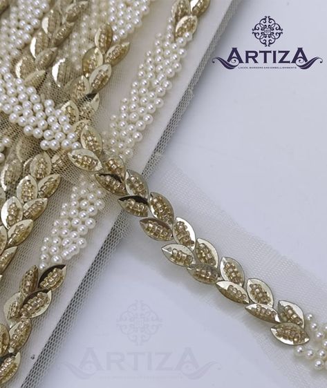 Simple net fabric laces embroidered with pearls. 𝘿𝙚𝙨𝙞𝙜𝙣 𝙮𝙤𝙪𝙧 𝙤𝙪𝙩𝙛𝙞𝙩 𝘾𝙇𝘼𝙎𝙎𝙔 & 𝙁𝘼𝘽𝙐𝙇𝙊𝙐𝙎. Follow me :- @artiza20 Whatsapp me on :- 𝟵𝟲𝟭𝟵𝟰𝟮𝟬𝟯𝟱𝟭 Pearl Lace Border, Fashion Theory, Pearl Lace, Kurta Style, Bead Embroidery Tutorial, Outfit Classy, Embroidery Tutorial, Silk Kurta, Pearl And Lace