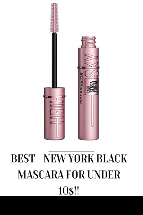 Best New York Black Mascara for under 10$!! #Mascara Lash Sensational Sky High Mascara, Sky High Mascara, Drugstore Mascara, Lash Sensational, Natural Mascara, Maybelline Lash Sensational, Tubing Mascara, Bamboo Extract, Mascara Makeup