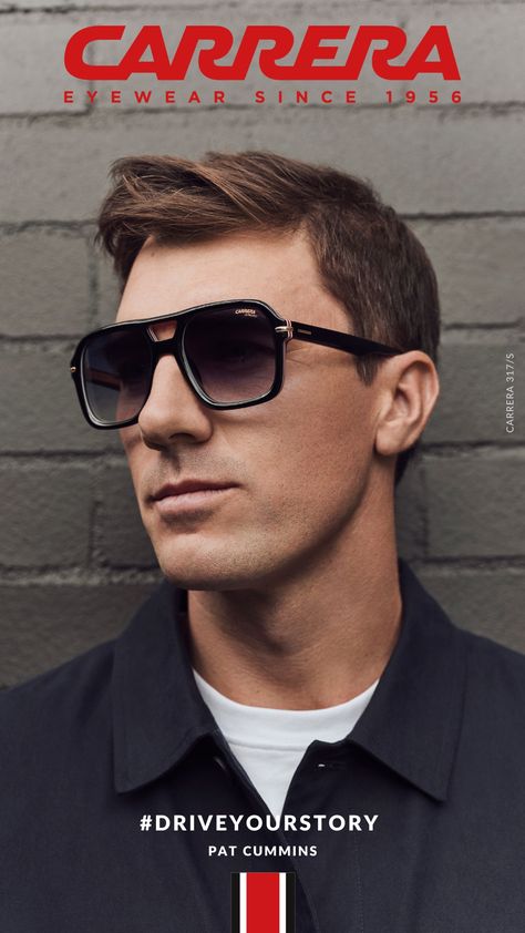 CWC Men's Captain and winner Pat Cummins is Carrera Eyewear's newest Brand Ambassador. Men Sunglasses 2024, 90s Eyewear Campaign, Chrome Hearts Eyewear Men, Carrera Sunglasses Men, Eyewear Campaign, Carrera Sunglasses, North Beach, Le Specs, Rip Curl