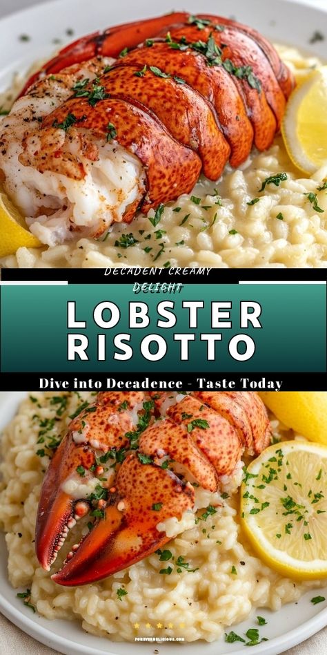 Join me in creating the ultimate comfort dish with my creamy lobster risotto! This decadent recipe features tender lobster over a rich, velvety risotto, perfect for impressing guests or enjoying a special night in. Dive into the flavors of the sea with fresh lemon and a hint of parsley for a dish that's as delightful as it is delicious! Pre Cooked Lobster Recipes, Red Lobster Lobster Linguini Recipe, Lobster And Shrimp Recipes, Leftover Lobster Recipes, Risotto Lobster, Lobster Dinner Ideas, Lobster Risotto Recipe, Shrimp And Lobster Recipes, Langostino Recipes